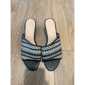 Ann Taylor Factory Woven Wedge Sandals Black White‎ Chevron Slide Shoes Size 8